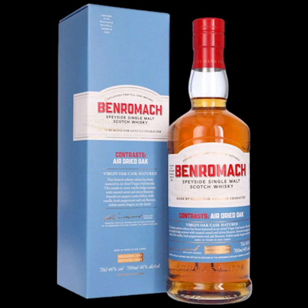 Botella de Benromach 10 Contrast Virgin Oak Air Dried 2012